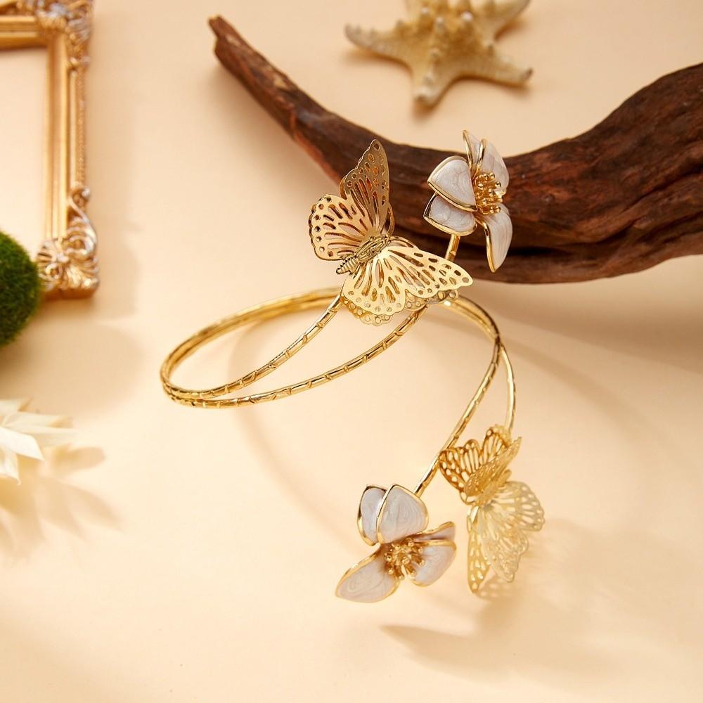 White Butterfly Flower Arm Cuff Gold Color Flower Cuff Arm Ring Vintage Spiral Arm Bracelet Gifts