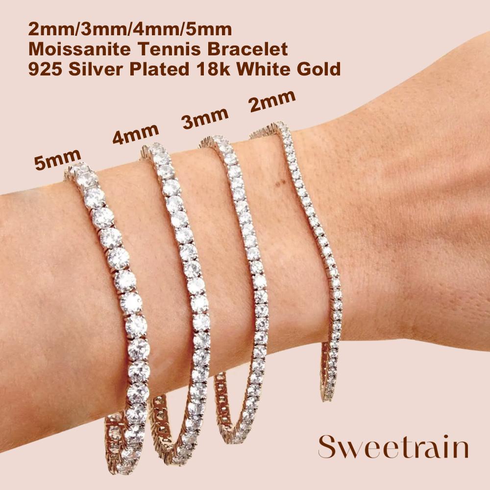 Sweetrain Моиссанитовый теннисный браслет для женщин, покрытый белым золотом 18 карат, серебро S925, браслет с выращенными в лаборатории бриллиантами с GRA