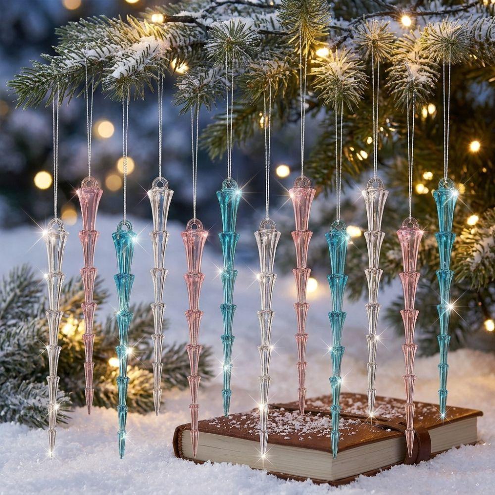 12Pcs Realistic Acrylic Icicle Christmas Ornaments Xmas Colored Icicle Decor Christmas Gift