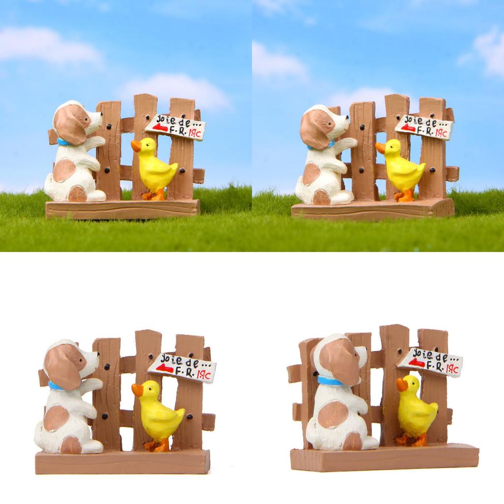 Cartoon Fence Cute Duck Dog Mini Model Ornament For Home And Decoration Garden