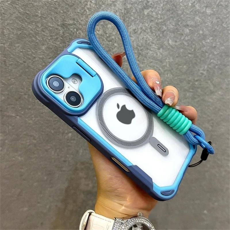 Бронированный Чехол Candy Color Clash для Magsafe Телефона Для 17 16 15 14 Plus 13 12 Pro Max С Подставкой и Ремешком на Запястье Задняя Крышка Телефона