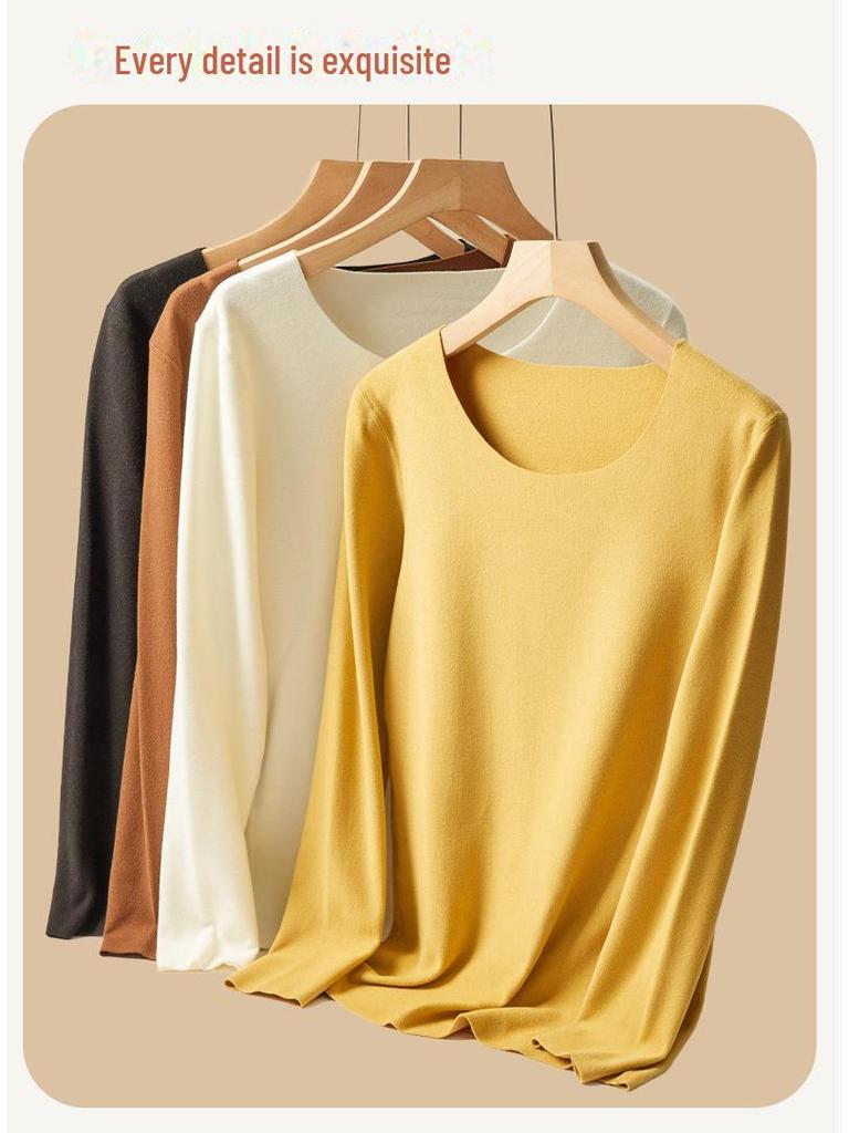 Женская немецкая бархатная бесшовная плюшевая теплая рубашка с круглым вырезом - утолщенная зимняя внутренняя одежда