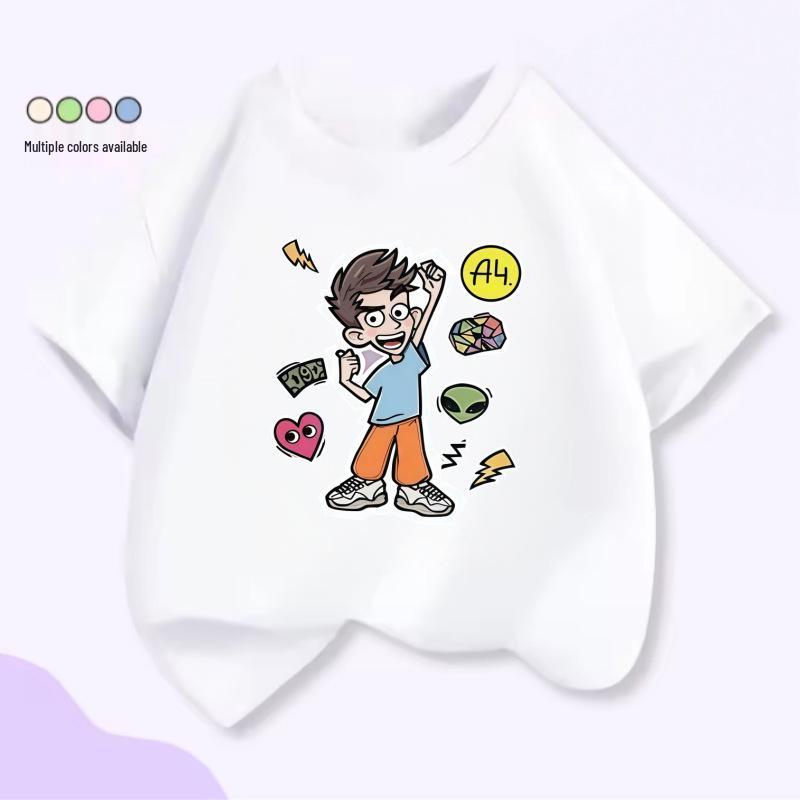OZON Kids 2026 Хлопковая футболка с европейским и американским мультяшным принтом - Короткий рукав