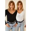 Women's Black And White V-neck 2-pack Knitted Blouse Gt00058