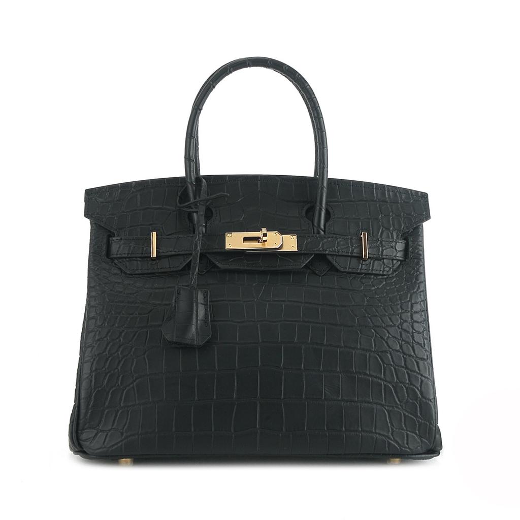2025 New Matte Crocodile Pattern Platinum Bag With Gold Buckle Elegant Handbag Fashionable Head Layer Leather Shoulder Bag