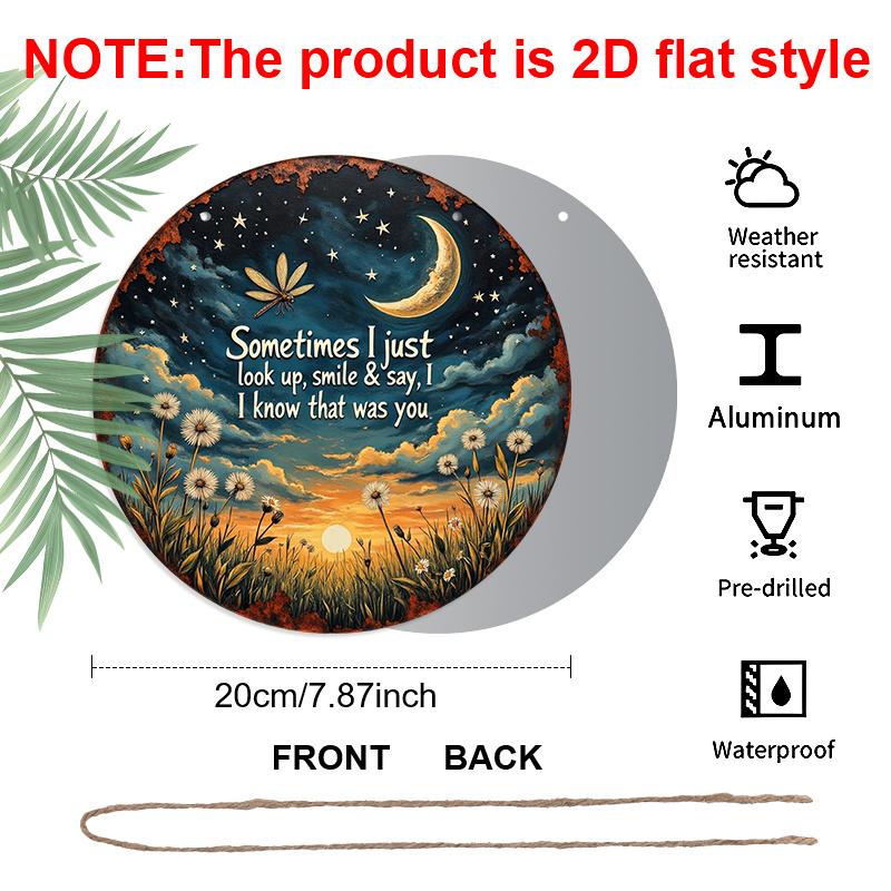2D Flat, 1pc Round Aluminum Memorial Plaque - Vintage Starry Sky and Dandelion Design with Heartfelt Quote, Perfect for Garden, Balcony, Bedroom
