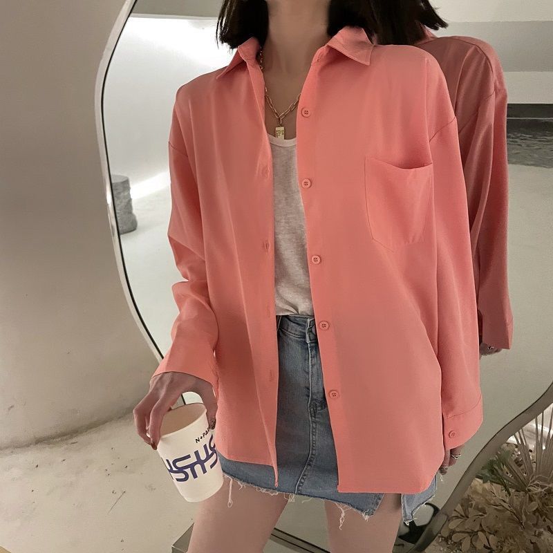 WTEMPO Брендовые студентки с длинными рукавами, свободные солнцезащитные кремы, длинная корейская версия свободной рубашки, модные повседневные женские топы с баской, темпераментные женские топы