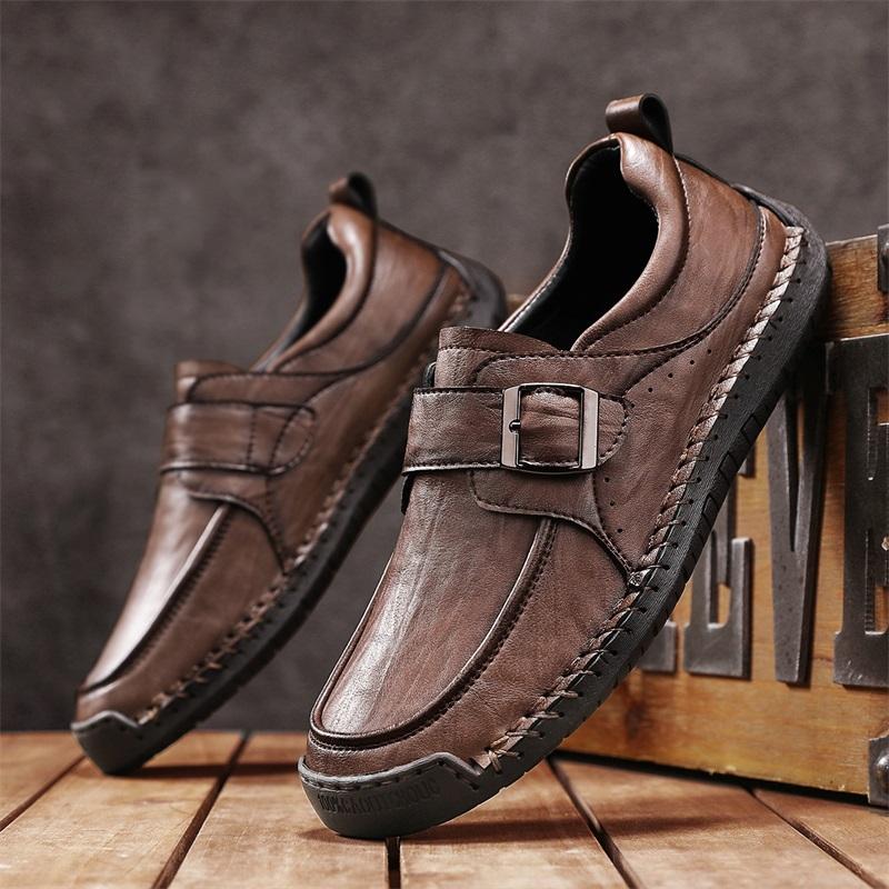 Fashion High Quality Handmade Stitched Business Men Leather Shoes Fashion Comfortable Loafers Flat Bottomed Outdoor Walking Sports Shoes