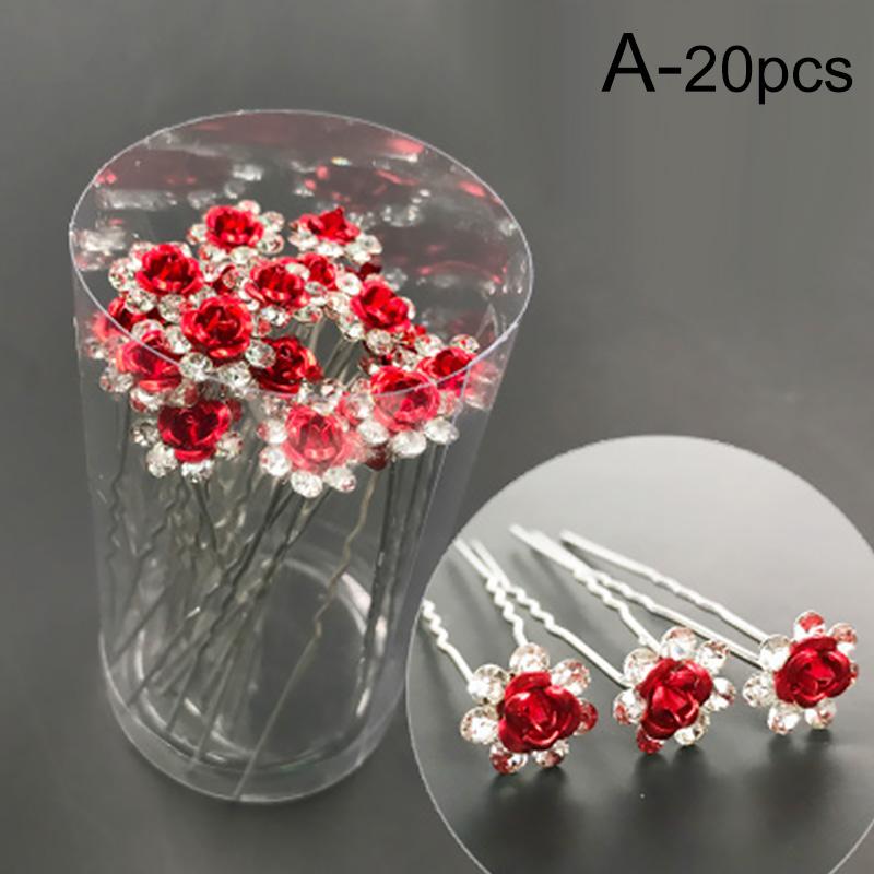 20 шт. свадебные шпильки модные стразы роза цветок заколки для волос головной убор U-образные заколки заколки для волос палочка для волос