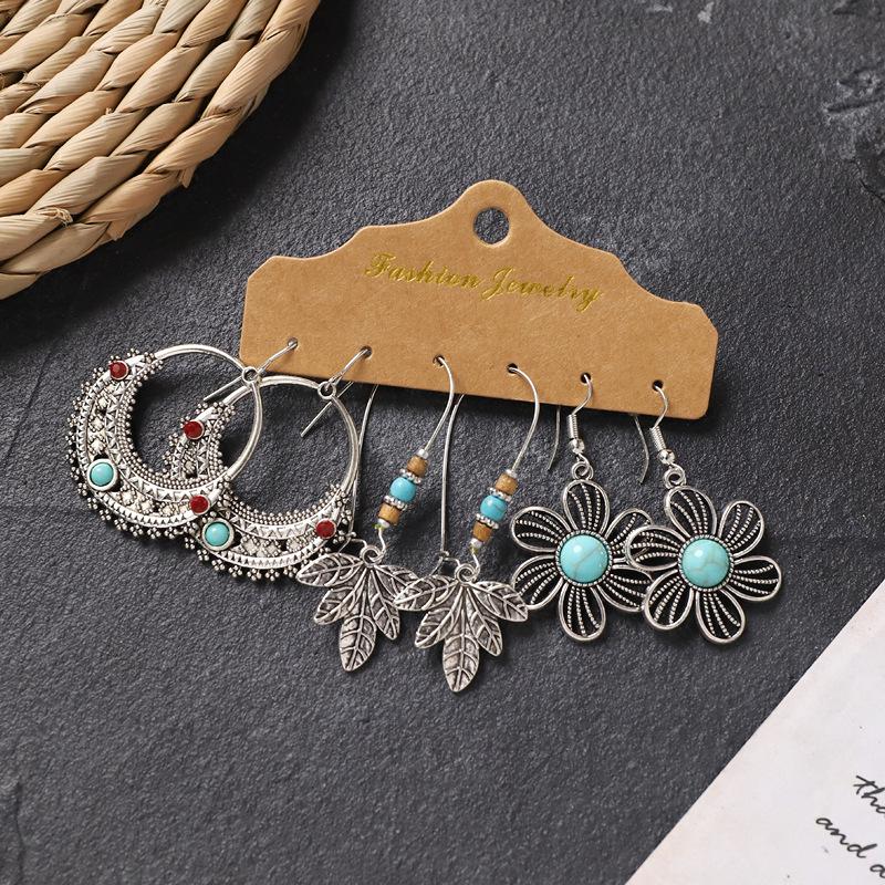 Set Earrings Retro Niche Long Fringed Bohemian Vacation Style Earrings Women's Earrings