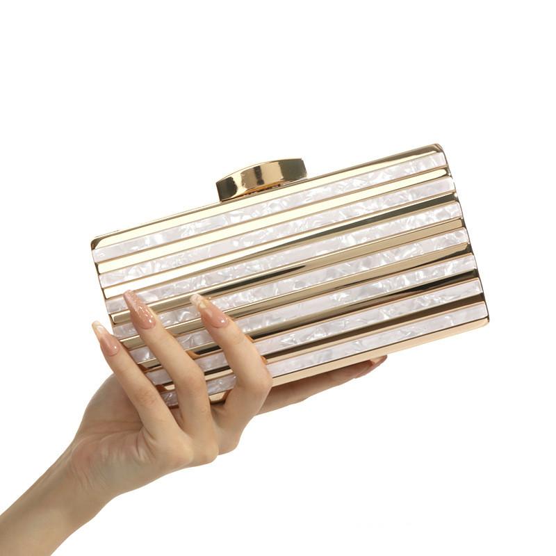 2024 New Pattern Dinner Single Shoulder Bag Satchel High Archives Banquet Hand bag Wallet Striped Acrylic Clutch Bag