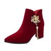 Red Wedding Bridal Shoes Women's Boots Stylish Pointed Toe High Heel Ankle Boots Female Elegant Dress Banquet Shoes