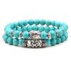 2 шт./компл. медного цвета голова Будды лава скелет бирюза натуральный камень бусины для женщин мужчин набор браслетов шарм браслеты