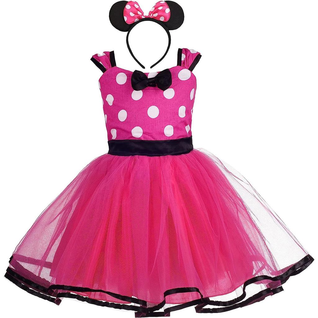 Mini Mouse Dress Set with Headband, Size 100 cm, for Kids 3-4 Years, Pink, Gift for Girls