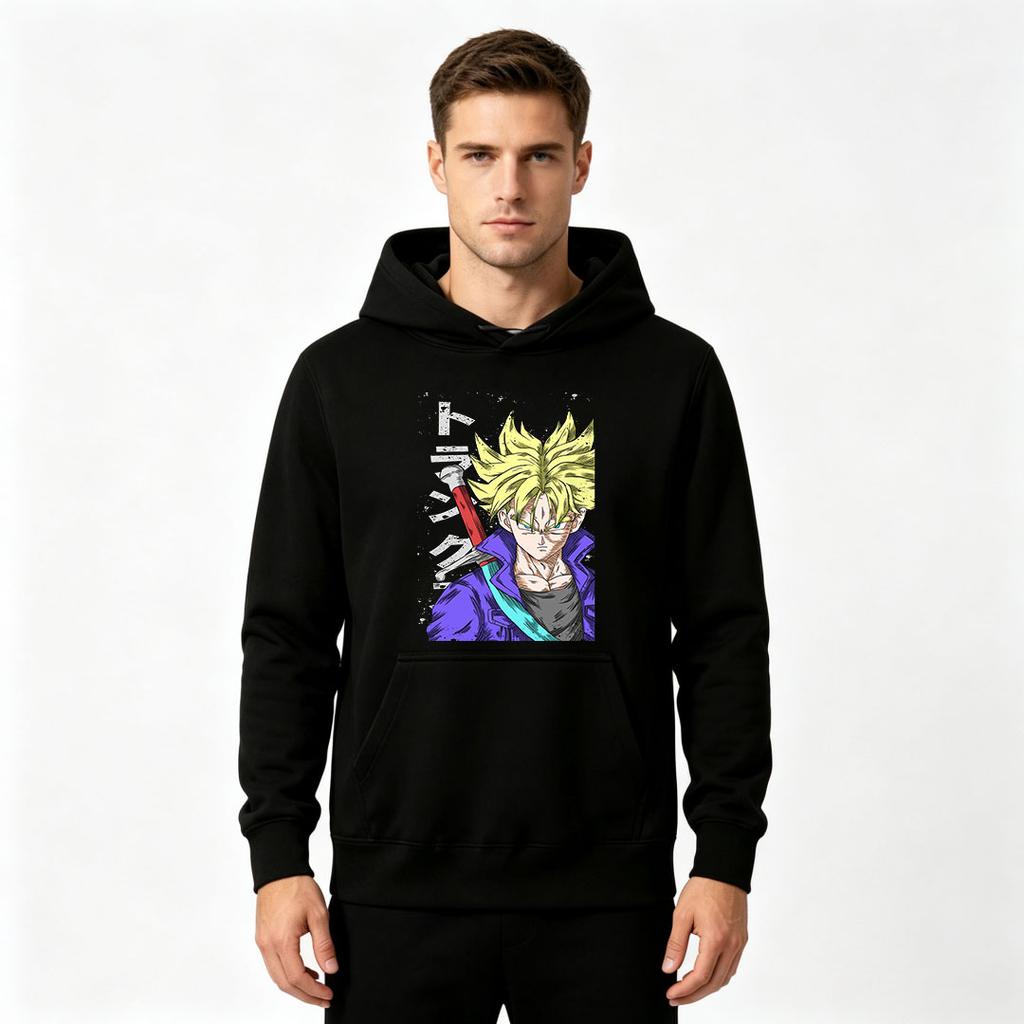 Men's Casual Super Saiyan Trunks Print Long Sleeve Pullover Hoodie Sweatshirt