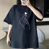 00S Finger Tshirt Heart Print T-Shirt Short Sleeves O Neck Casual Top for Summer Spring Women's Clothing Top Loose Sport Tee