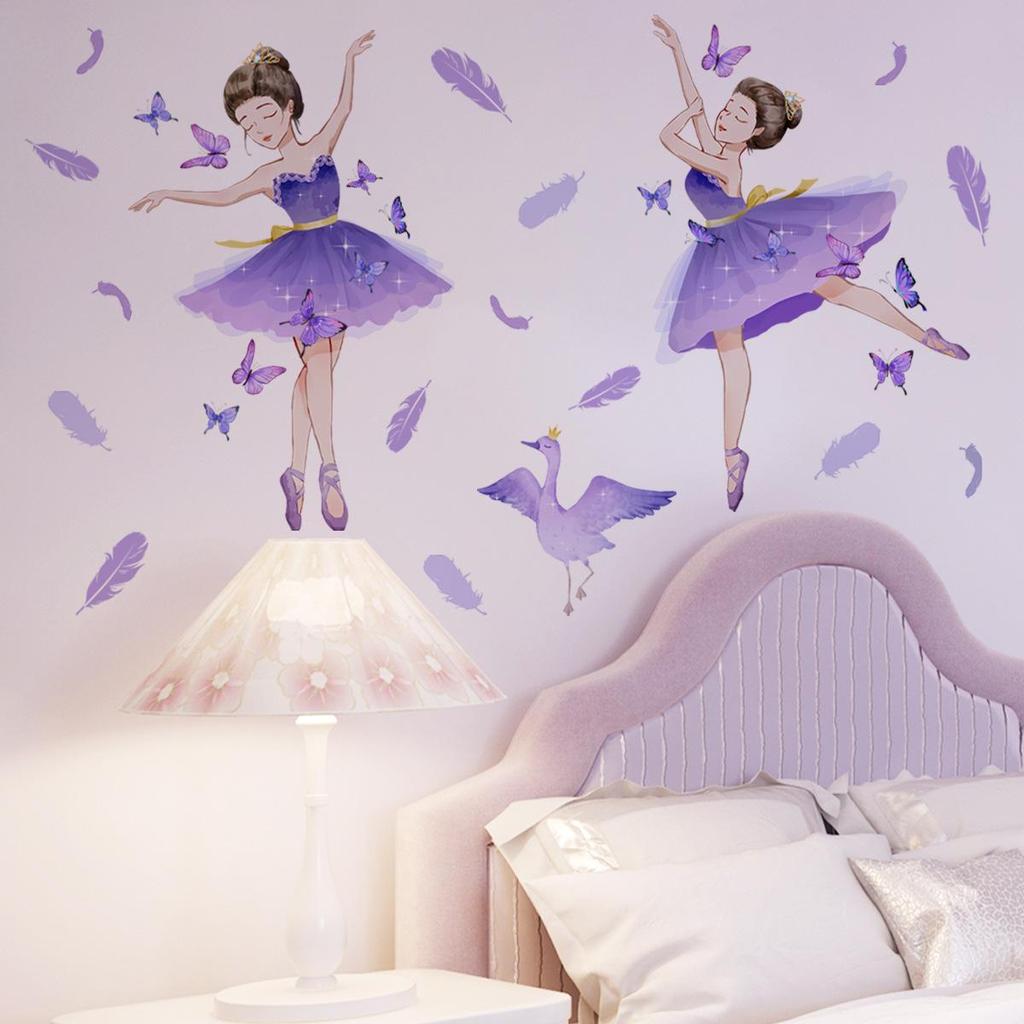 Танцующая девушка перо бабочка стикер стены фон стены украшения дома Наклейка на стену