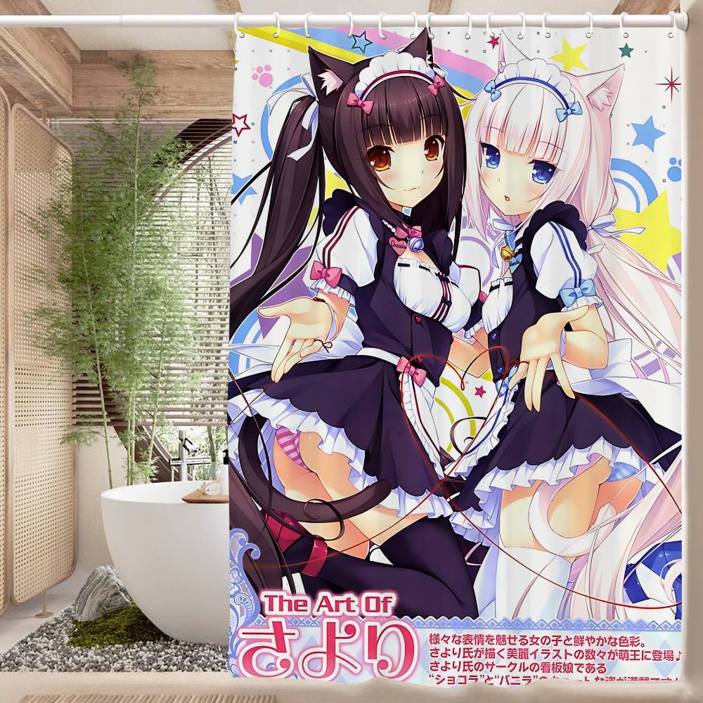 Nekopara Неко Аниме Паттерн Занавеска для Ванной Душевая Занавеска Водонепроницаемая с 12 Крючками Домашний Декор