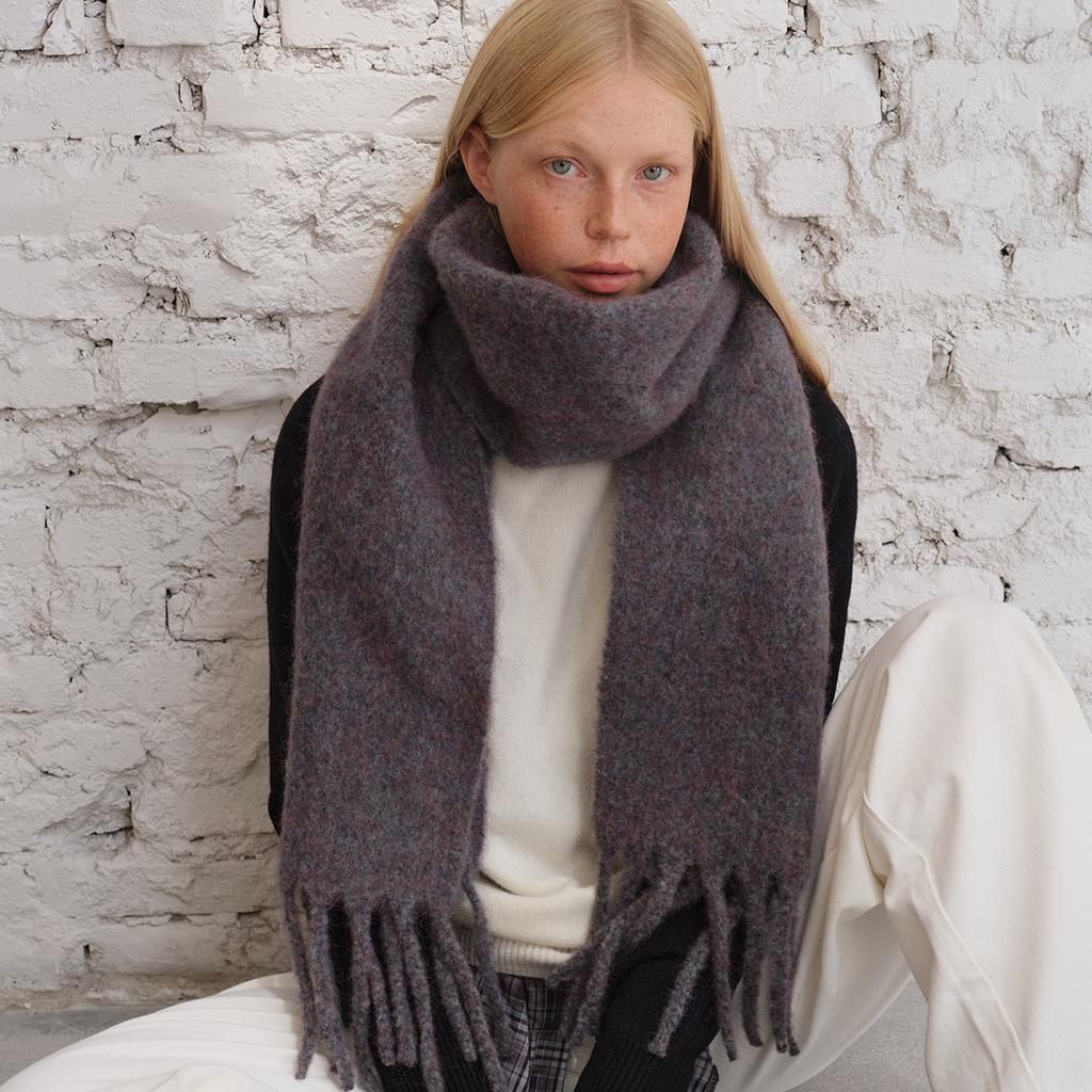 Colorful Silk Floral Mixed Color Scarf for Women In Winter Thickened Korean Style Soft and Waxy Solid Color Scarf