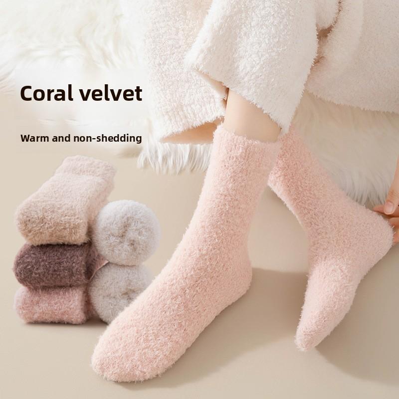 Коралловые бархатные носки для женщин на осень и зиму, толстые теплые носки для сна с бархатными лунными носками