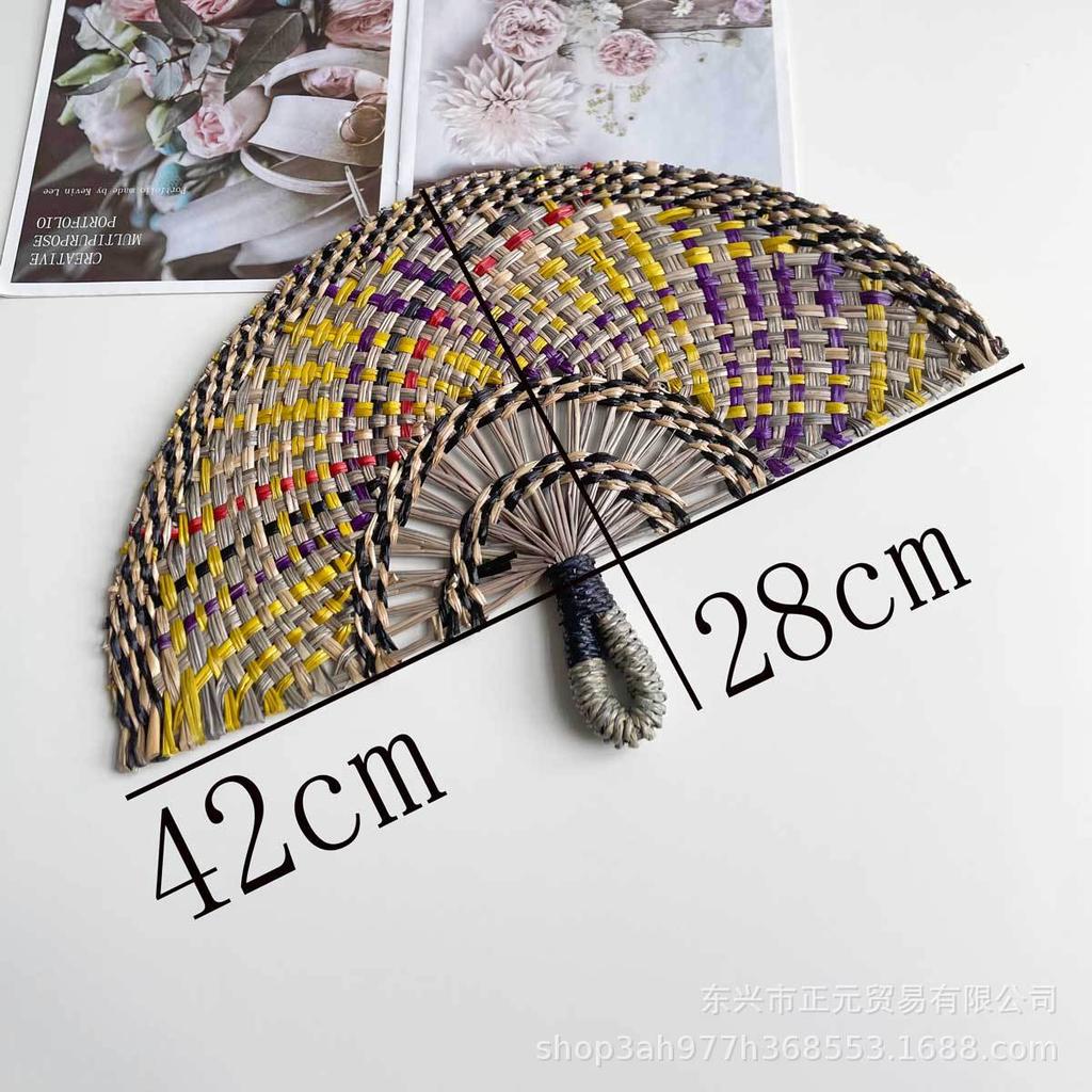Straw fan, handmade seaweed fan, wall hanging fan, color decorative fan, summer hand crank fan, futon fan