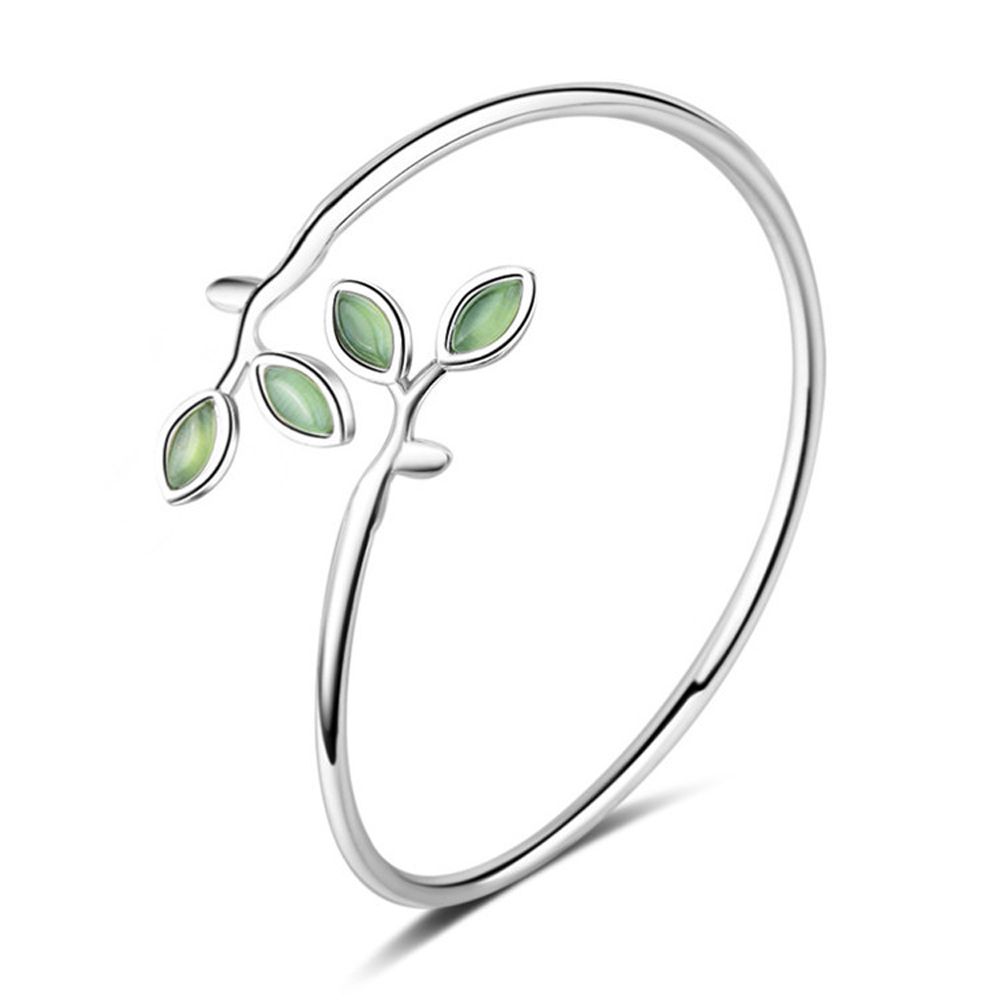 Gift Delicate Women Bracelet Open Bangle Bracelet Adjustable Bangle Green Leaf Cuff Bracelet