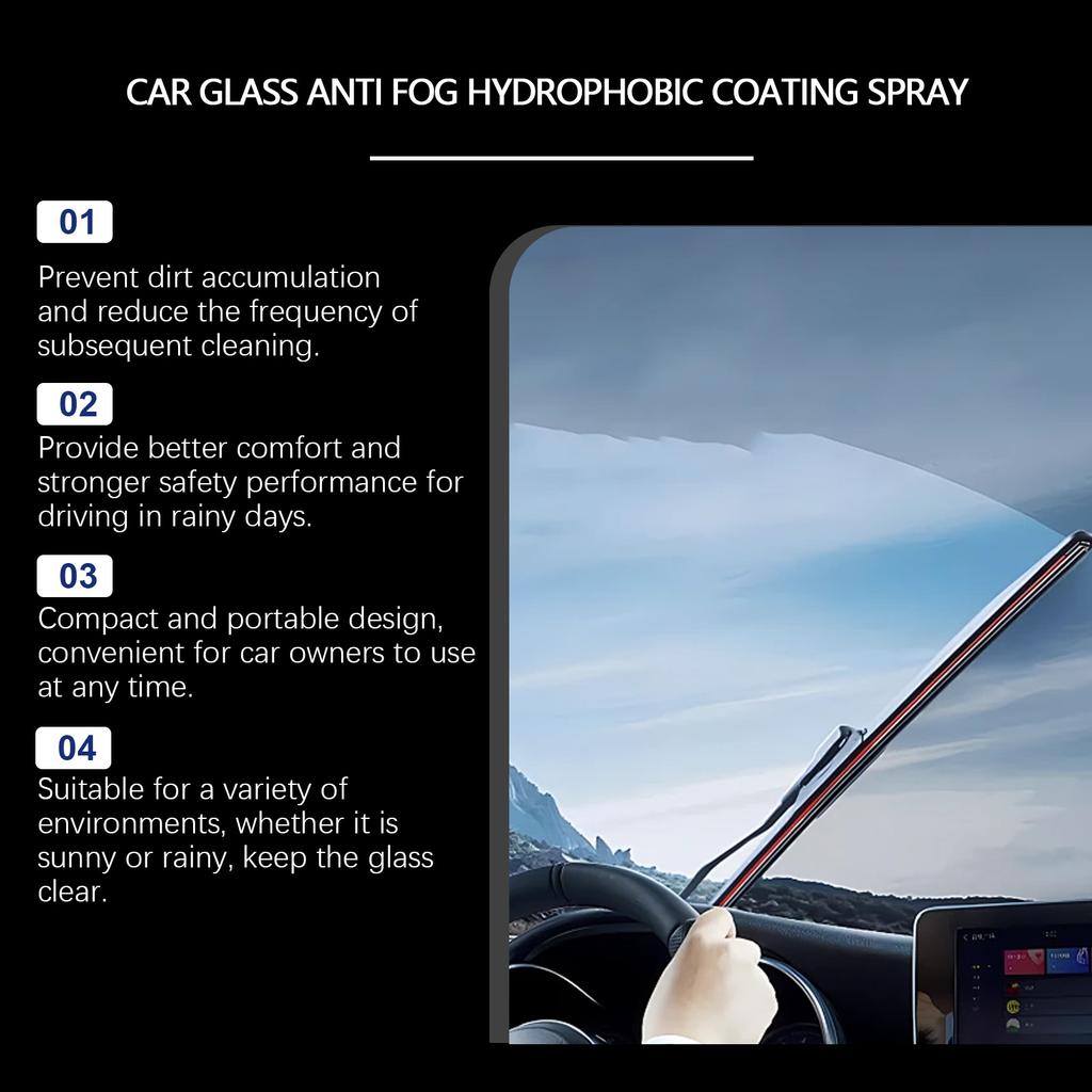 Car Glass Anti-Rain Water Spray Repellent Nano Coating Hydrophobic Waterproof Agent Oil Film Removing Auto Glass Film Agent