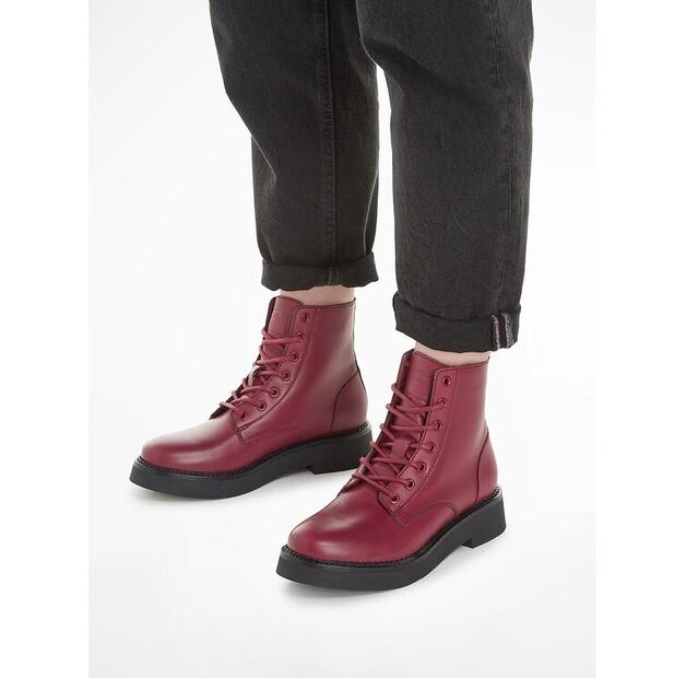 Ботильоны Tommy Jeans Tjw на шнуровке на плоской подошве EN0EN02310 бордового цвета