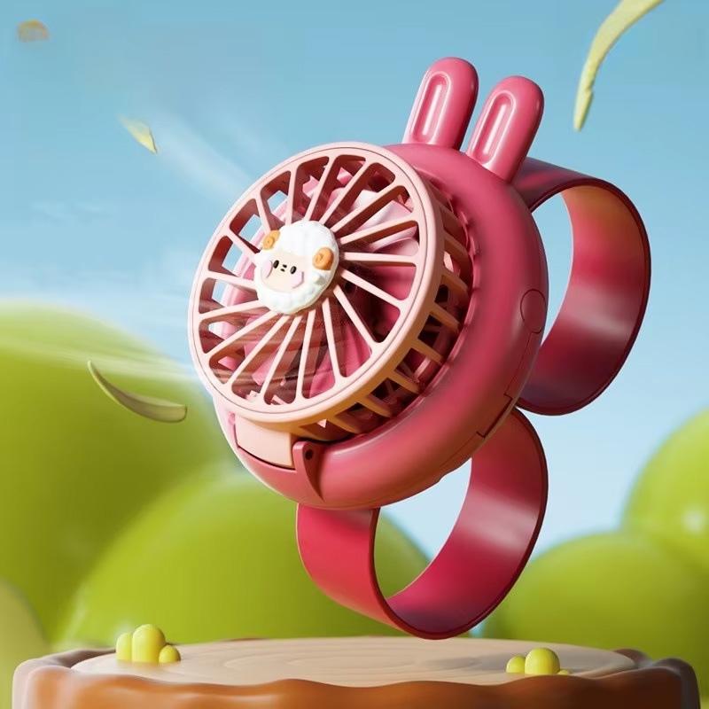 Детский мини-ручной вентилятор с USB-подзарядкой, милый мультяшный вентилятор-часы, портативный маленький вентилятор для использования на улице и в помещении, 3 скорости