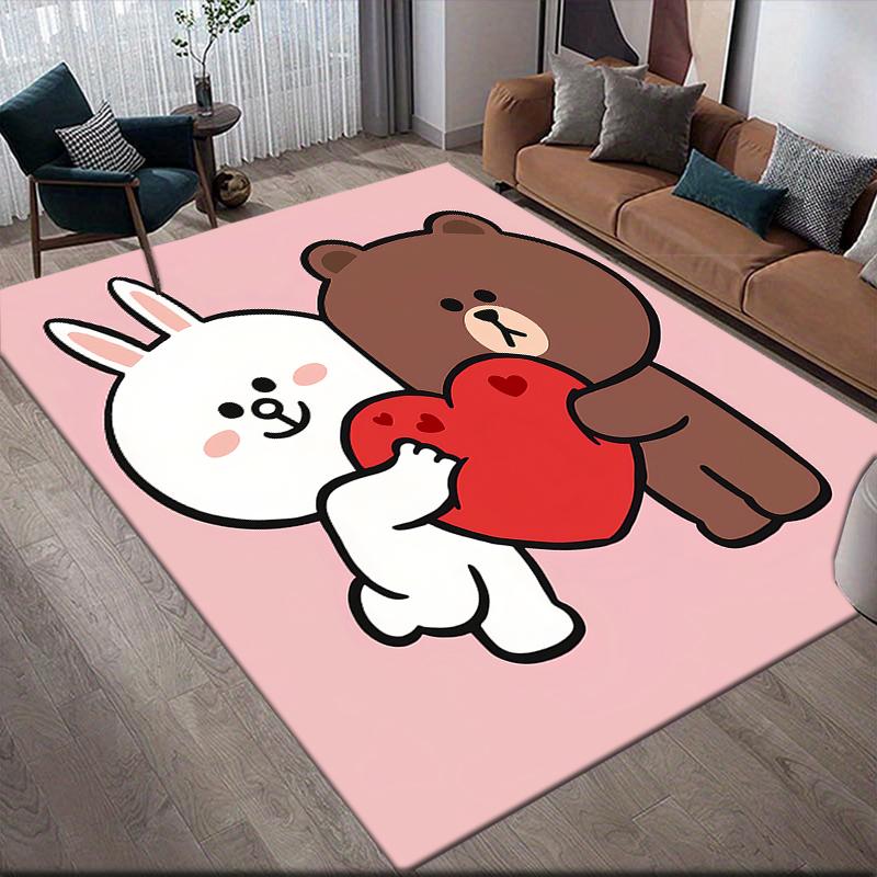 Brown & Cony Love Square Area Rug, Non-Slip Floor Mat for Bedroom, Perfect Gift for LINE FRIENDS Fans