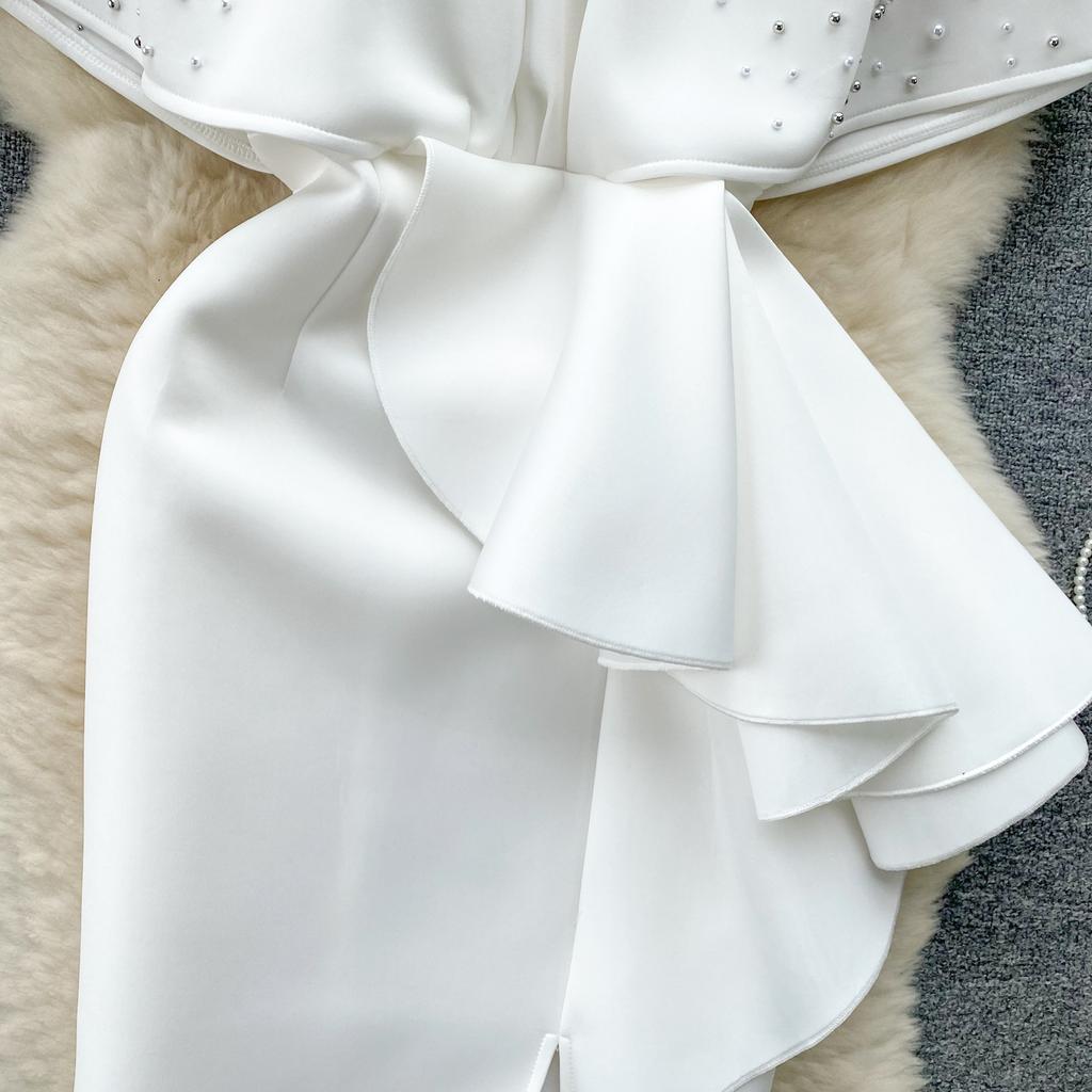 Роскошные элегантные дизайнерские платья с V-образным вырезом, вечернее платье с пайетками, женское облегающее платье Y2k до середины голени, отделка бисером