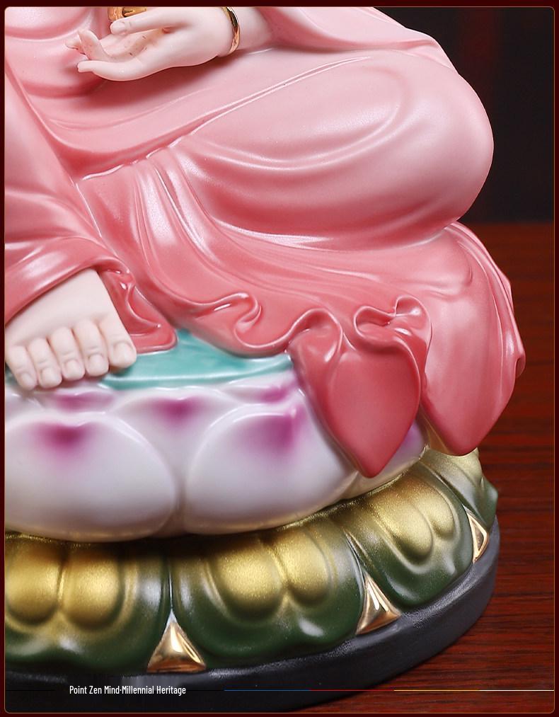 Red Robe Ceramic Guanyin Ornament – Home Worship Bodhisattva Statue for Living Room Decor