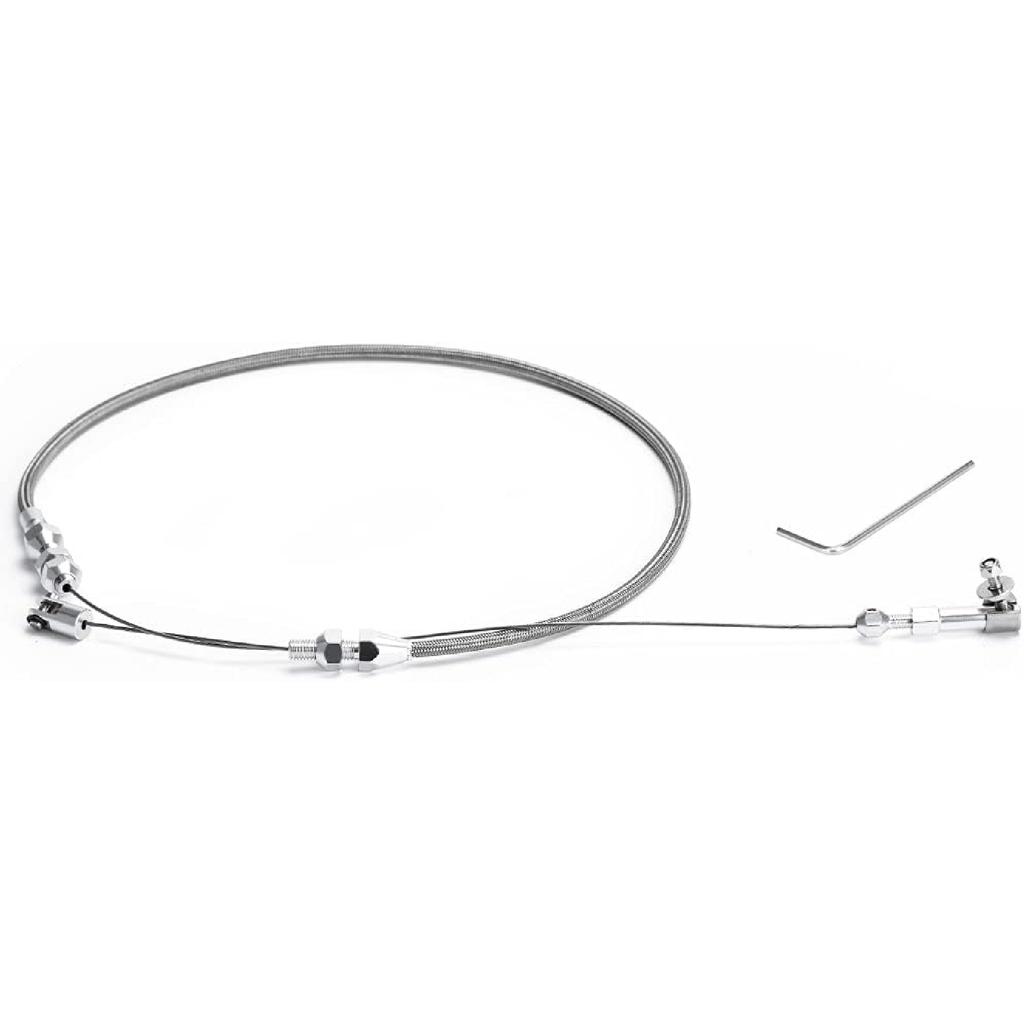 24" Univeral Throttle Cable Kit Stainless Steel Braided Adjustable Automotive Accelerator Cable Covering Locking Kit