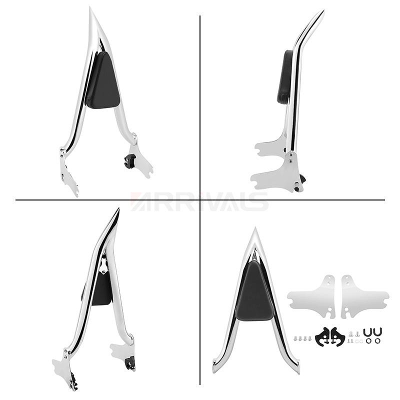 Motorcycle Rear Passenger Backrest Cushion Pad Chrome Detachable Sissy Bar For Harley Touring Street Glide Road King FLHT 97-08