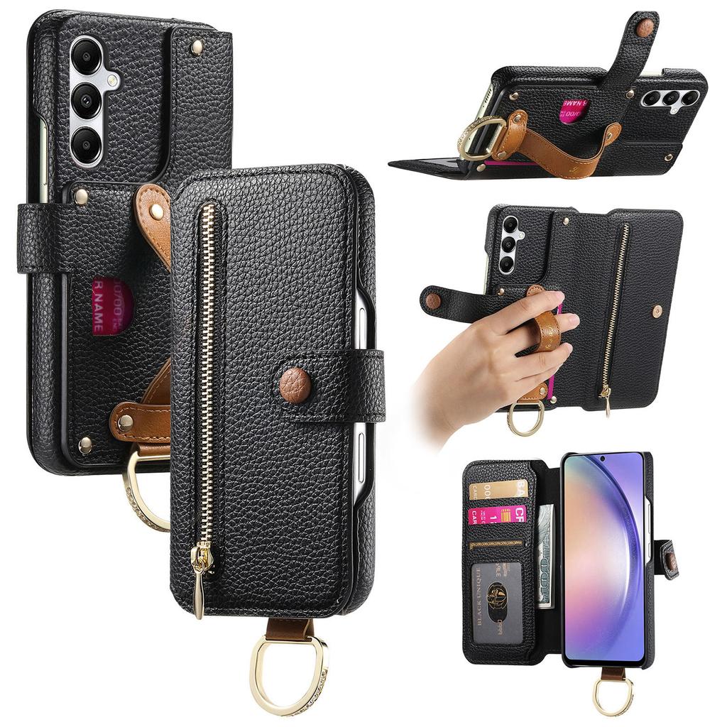 For Samsung Galaxy A15 4G/5G Case RFID Blocking Zipper Wallet PU Leather Mobile Cover