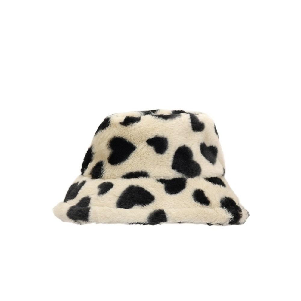 Cute Faux Fur Plush Fisherman Hat Thicken Warm Love Heart Bucket Hat Coldproof Fluffy Winter Plush Hat Autumn