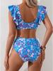 Летний женский купальник раздельный с высокой талией с оборками сексуальный стройнящий закрывающий живот комплект бикини
