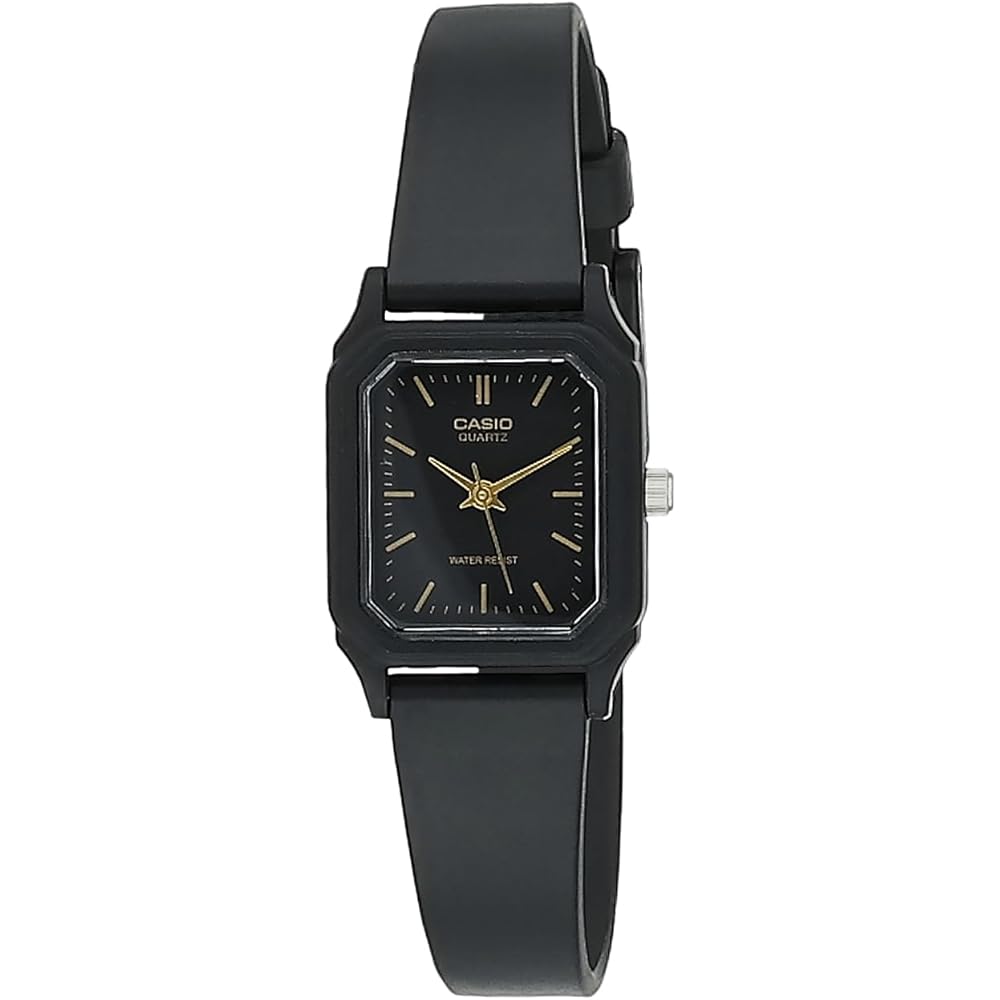 Женские кварцевые аналоговые часы Casio LQ-142-1E с черным кожаным ремешком