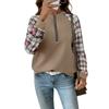 Ladies' Casual And Fashionable Diamond Patterned Patchwork Long Sleeved Round Neck Top