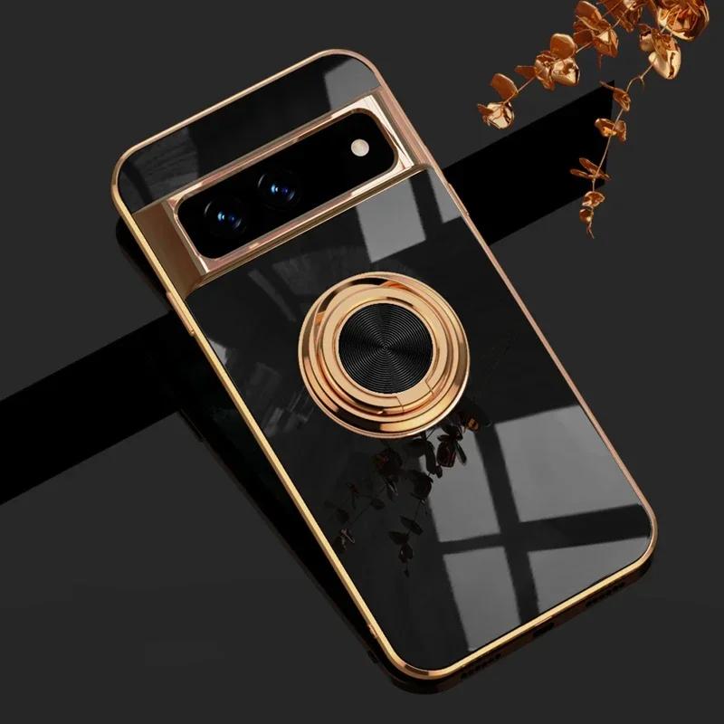 Стильный чехол с покрытием из мягкого силикона, противоударный, для Google Pixel 10 9 8 7 Pro XL 9A 8A 7A, с автомобильным магнитным кольцом-держателем, защитная крышка