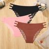 3Pcs Sexy Lady Style Transparent Lace Underwear Women's Straps Panties Seamless Perspective Briefs Low Waisted Triangle Pants
