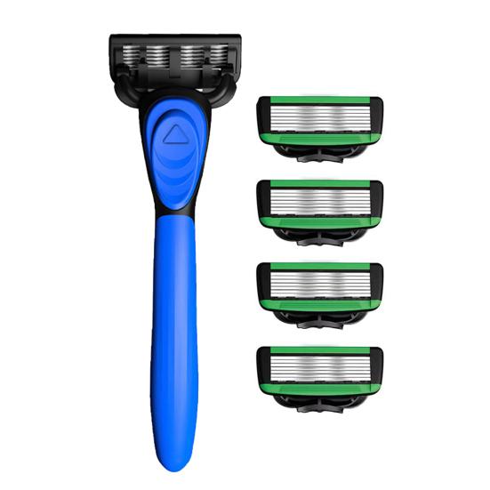 Ручная бритва с 5 сменными лезвиями, 7 слоев лезвий из нержавеющей стали, резиновая ручка, для мужчин и женщин, триммер для удаления волос и бороды, инструмент для бритья
