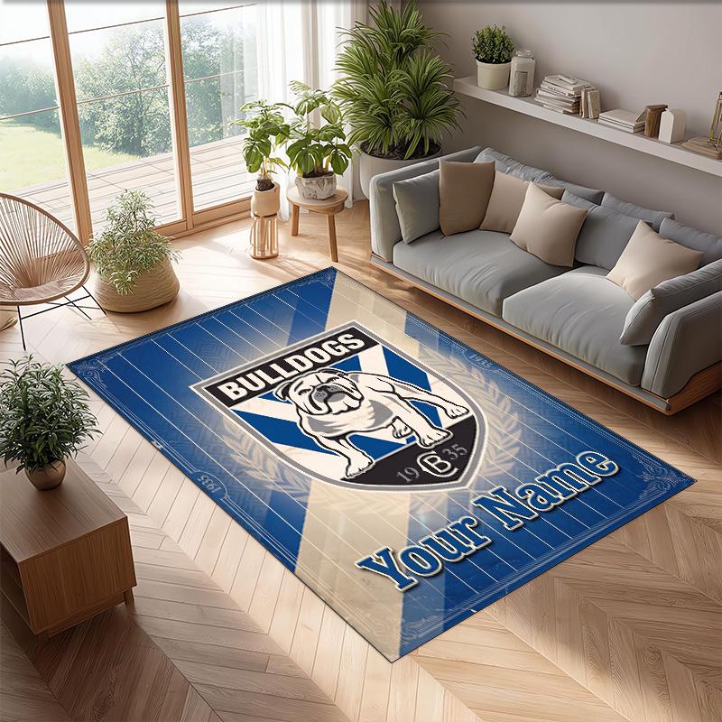 Canterbury-Bankstown Bulldogs Crystal Velvet Rug, Custom Name Text Personalized Non‑Slip Floor Mat for Home Decor Gift