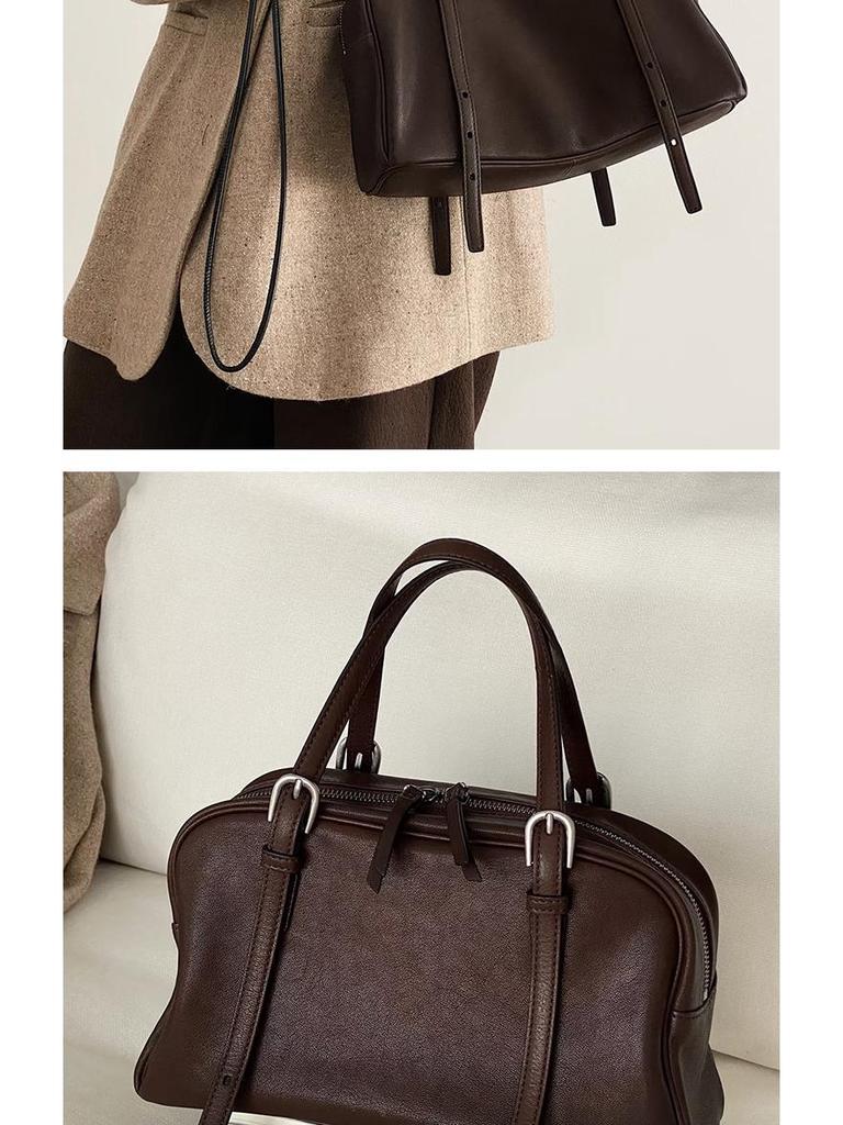 Нишевая Ретро Кожаная Сумка для Боулинга Yoyo Большой Вместимости - Женская Высококлассная Сумка на Плечо