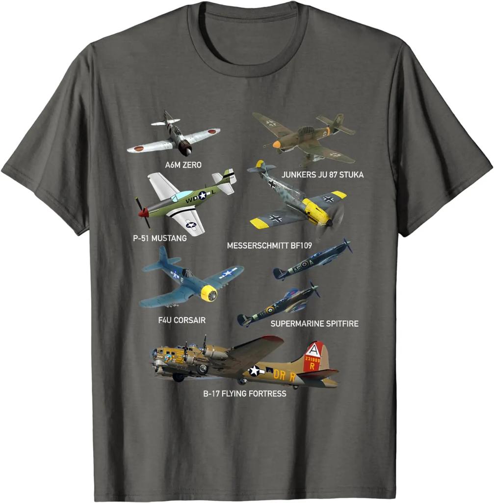 WW2 Planes Warbirds P51 Mustang Spitfire Messerschmitt T-Shirt Short Sleeve Casual Cotton O-Neck T Shirts