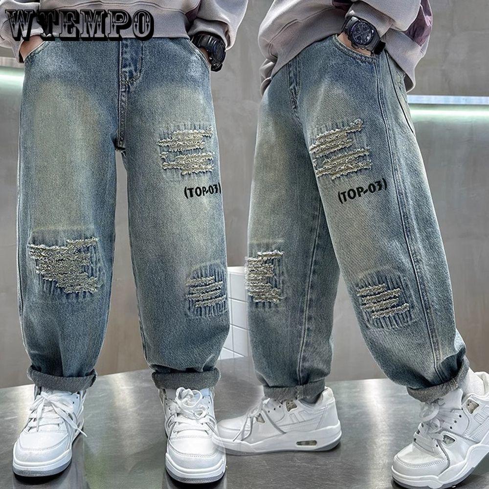 Джинсы для мальчиков Весенние и осенние модели Детские брюки Длинные брюки Классные и модные брюки