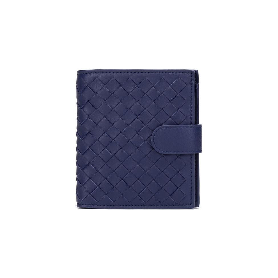 Bottega Veneta Intrecciato Series Lambskin Woven Mini Wallet Men Wallets Blue 121059V001N4156