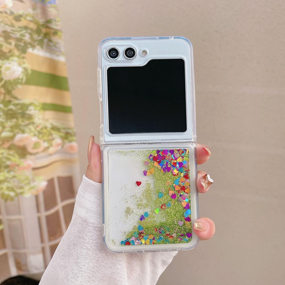 Чехол Glitter Quicksand Love Heart для Samsung Galaxy Z Flip 6 5 4 3 Flip6 ZFlip Flip5, цветной, блестящий, мягкий, ударопрочный чехол из ТПУ