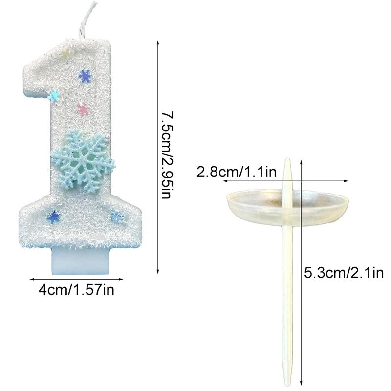 1 шт. Цифра 0-9 с блестками на день рождения, украшение для торта, белые цифровые свечи без Смога, свечи на день рождения, тема снежинки