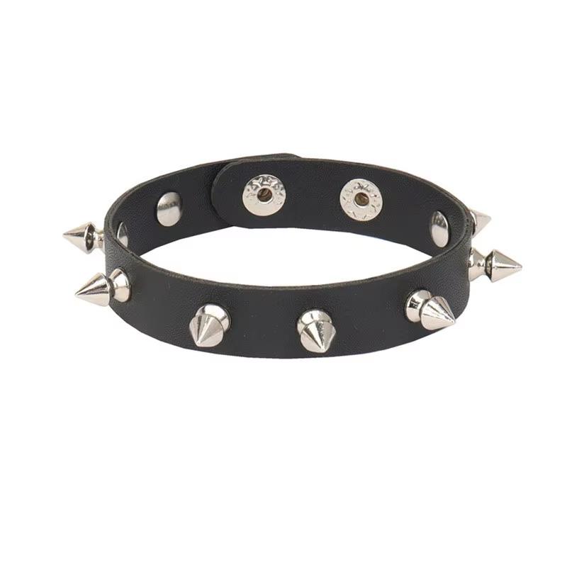 PU Leather Studded Bracelet Punk Spike Rivets Cuff Black Wristband Bracelet For Rock - themed Events